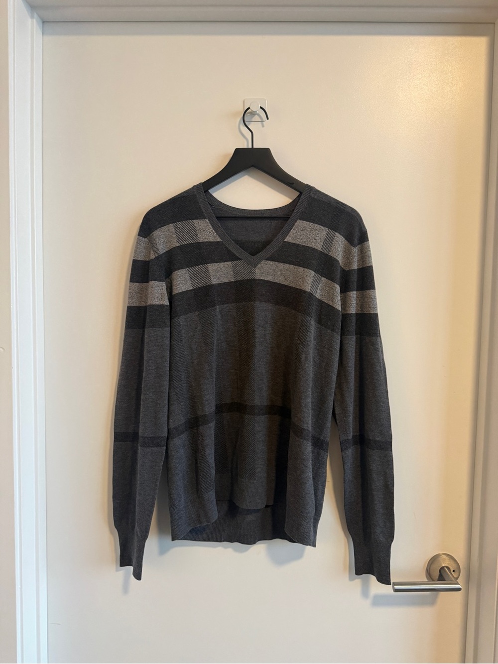 Burberry Men's Gray Striped V-Neck Sweater